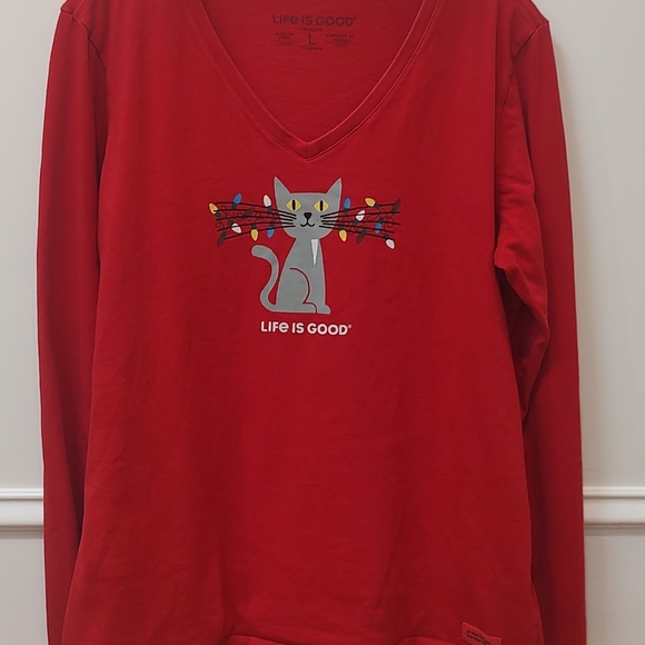 Life is Good cat Christmas long sleeve tshirt - Picture 2 of 6